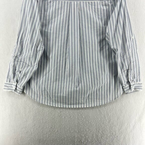 H & M L.O.G.G. Shirt Women's Sz S Gray White Striped Popover V Neck Long Sleeves - Picture 8 of 11